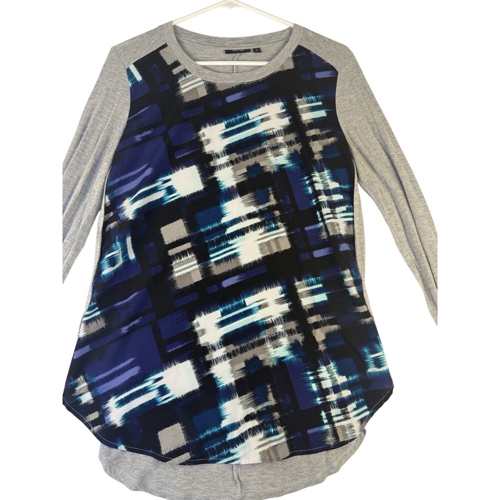 Blue Gray Abstract Print Top Womens Small Long Sleeve Casual APT 9 Rayon